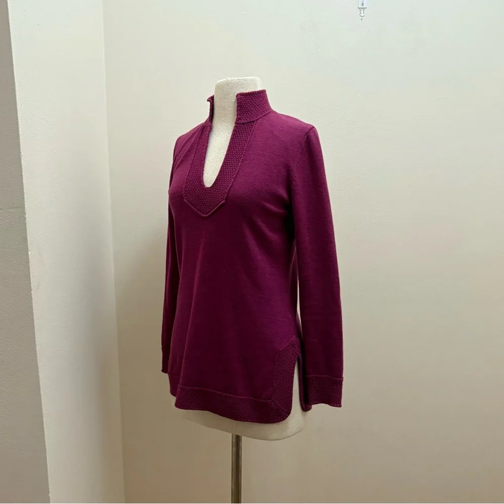 Tory Burch Purple High Neck 100% Merino Wool Sweater Size Small Old Money Preppy